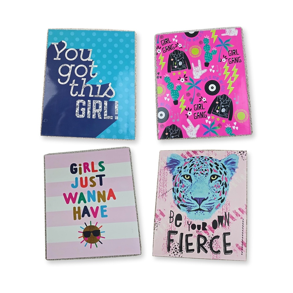 Top Flight Girl Power Pocket Folders Lot of 4 3 Ring Binder School New